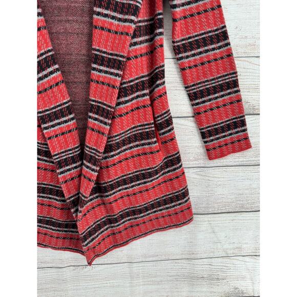 Field and Flower Striped Wool Open Front Cardigan Sweater Womens M Red Black - Picture 6 of 13